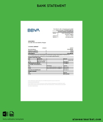 Paraguay BBVA Banka Hesap Özeti excel