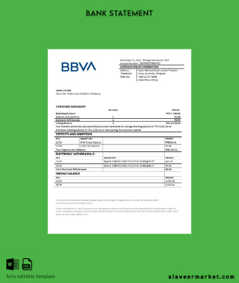 Paraguay BBVA Banka Hesap Özeti word