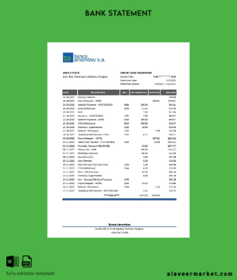 Paraguay Banco Amambay Banka Hesap Özeti excel