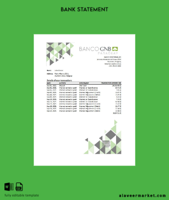 Paraguay Banco Continental S.A.E.C.A. Banka Hesap Özeti excel