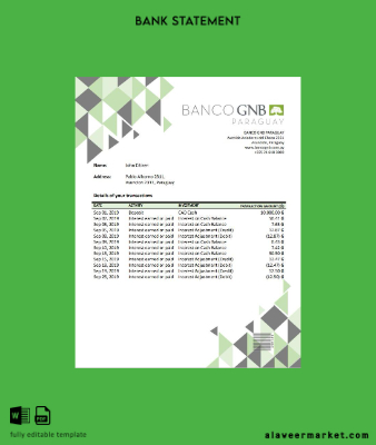 Paraguay Banco Continental S.A.E.C.A. Banka Hesap Özeti word