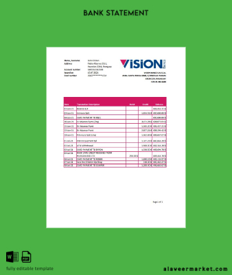 Paraguay Vision Banco Banka Hesap Özeti excel