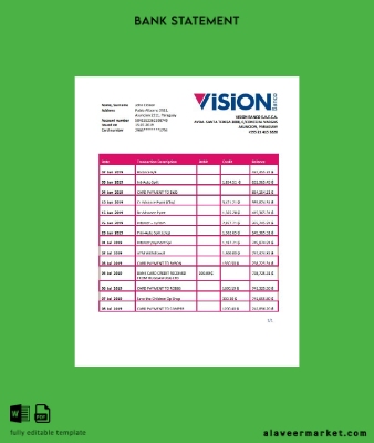 Paraguay Vision Banco Banka Hesap Özeti word
