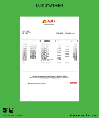 Filipinler Asia United Banka (AUB) account Hesap Özeti word