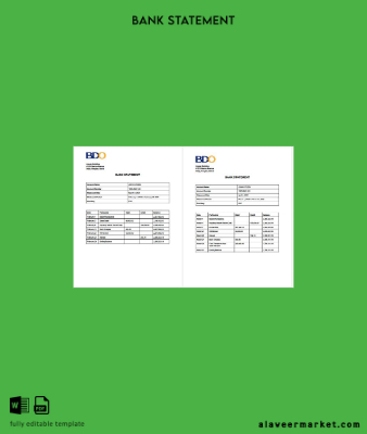 Filipinler BDO Banka account Hesap Özeti word 2 pages