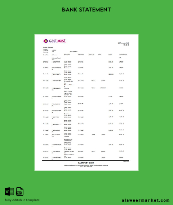 Filipinler EastWest Banka Hesap Özeti excel