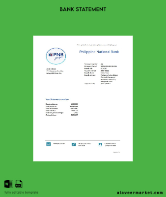 Filipinler National Banka (PNB) Banka Hesap Özeti excel