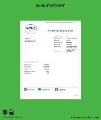 Filipinler National Banka (PNB) proof of address Banka Hesap Özeti word