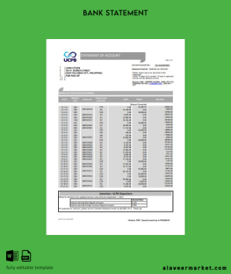 Filipinler UCPB Banka Hesap Özeti of account excel