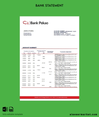 Polonya Banka Pekao S.A. Banka Hesap Özeti word
