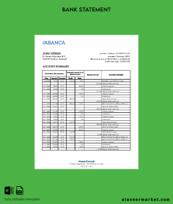 Portekiz Abanca Banka Hesap Özeti excel