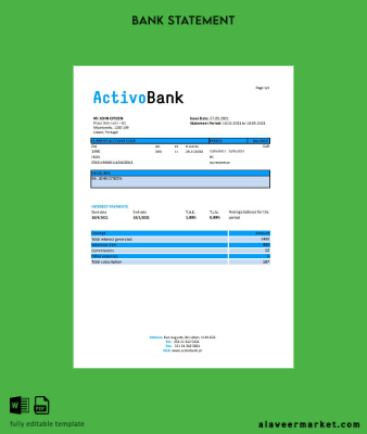 Portekiz Banka S.A. Banka Hesap Özeti excel