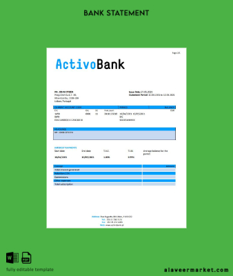 Portekiz Banco Banka S.A. Banka Hesap Özeti word