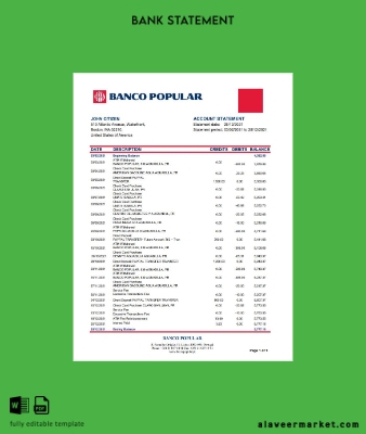Portekiz Banco Popular Banka Hesap Özeti excel