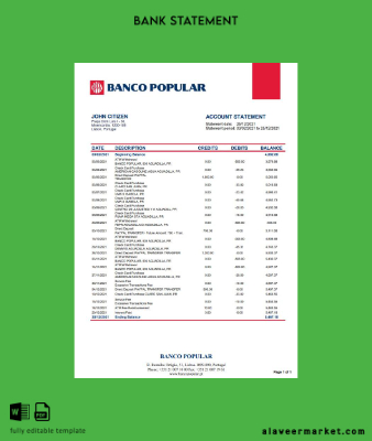 Portekiz Banco Popular Banka Hesap Özeti word