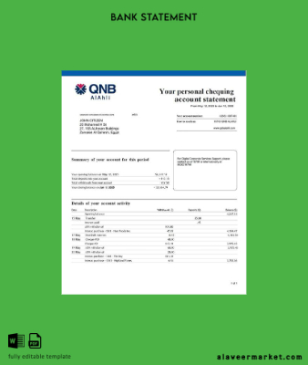 Katar QNB Alahli Banka account Hesap Özeti word