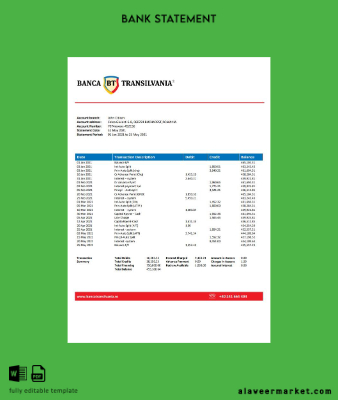 Romanya Banca Transilvania Banka Hesap Özeti excel