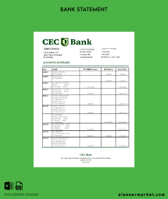 Romanya CEC Banka Hesap Özeti excel
