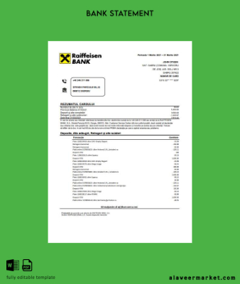 Romanya Raiffeisen Banka Hesap Özeti excel
