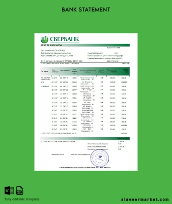 Rusya Banka Banka Hesap Özeti excel