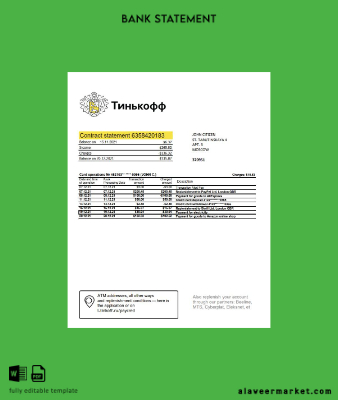 Rusya Tinkoff (English version) Banka Hesap Özeti excel
