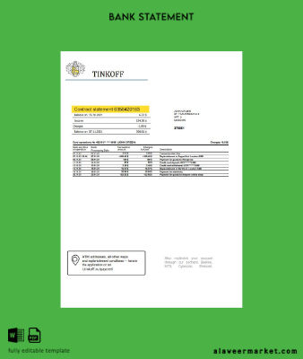 Rusya Tinkoff Banka proof of address Hesap Özeti (English version) word