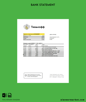 Rusya Tinkoff Banka Hesap Özeti excel