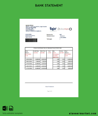 Rwanda BPR Banka Hesap Özeti excel