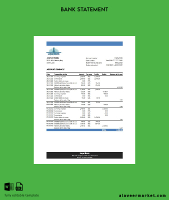 Saint Lucia Loyal Banka Hesap Özeti excel