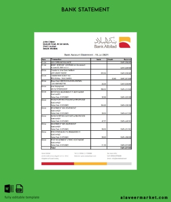 Suudi Arabistan Arabia Banka Albilad Banka Hesap Özeti excel