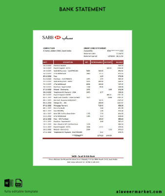 Suudi Arabistan Arabia SABB Banka Hesap Özeti excel