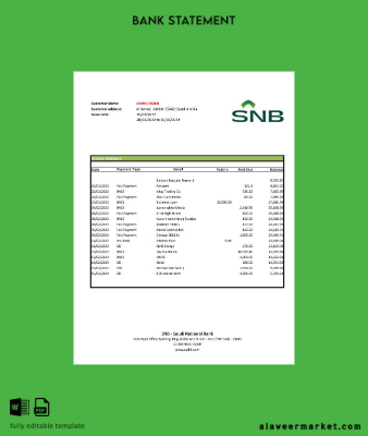 Suudi Arabistan Arabia SNB Banka Hesap Özeti excel