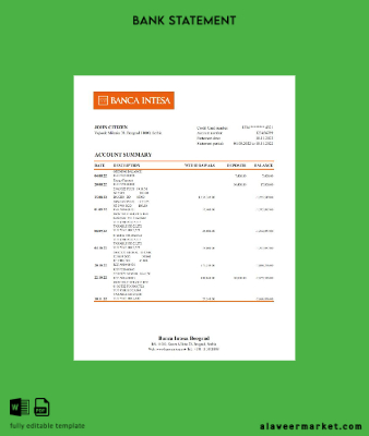 Sırbistan Banca Intesa Banka Hesap Özeti excel
