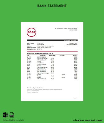 Seychelles ABSA Banka Hesap Özeti excel