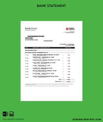 Singapur DBS Banka proof of address Hesap Özeti excel