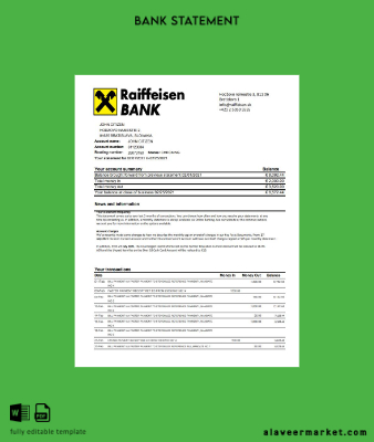 Slovakya Raiffeisen Banka Hesap Özeti excel