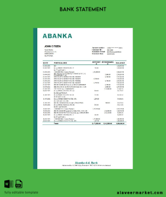 Slovenya Banka d.d Banka Hesap Özeti word