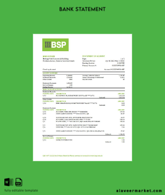 Solomon Islands BSP Banka Hesap Özeti excel