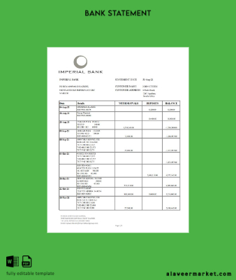 South Africa Imperial Banka Hesap Özeti excel