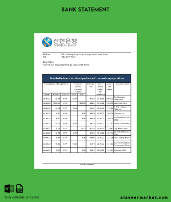 South Korea Shinhan Banka Hesap Özeti excel