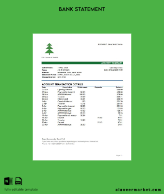 South Sudan Eden Commercial Banka Hesap Özeti excel