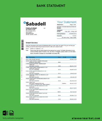 İspanya Sabadell Banka Hesap Özeti 3 month word 9 pages
