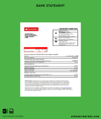 İspanya Santander Banka Hesap Özeti 1 page excel
