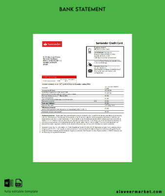 İspanya Santander Kredi Kart proof of address Banka Hesap Özeti word