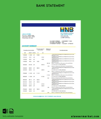 Sri Lanka Hatton National Banka Hesap Özeti excel