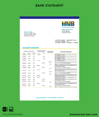 Sri Lanka Hatton National Banka Hesap Özeti word