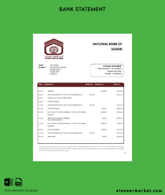 Sudan National Banka of Sudan Banka Hesap Özeti word