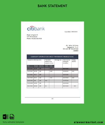 İsveç Banka Banka Hesap Özeti word