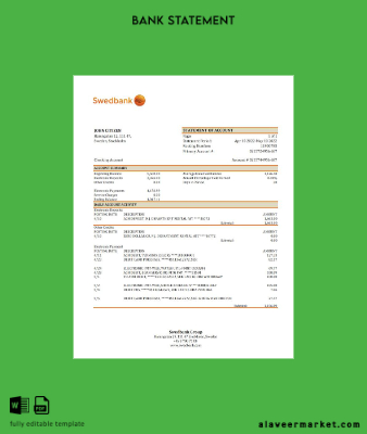 İsveç Banka Banka Hesap Özeti excel