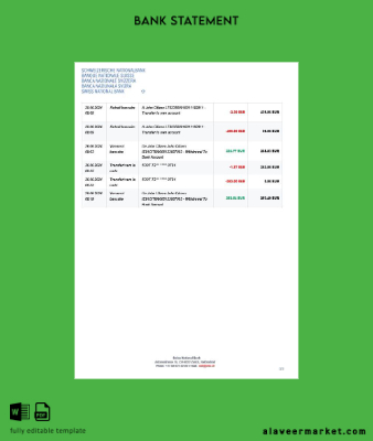 İsviçre Swiss National Banka SNB account Hesap Özeti word 3 pages 2
